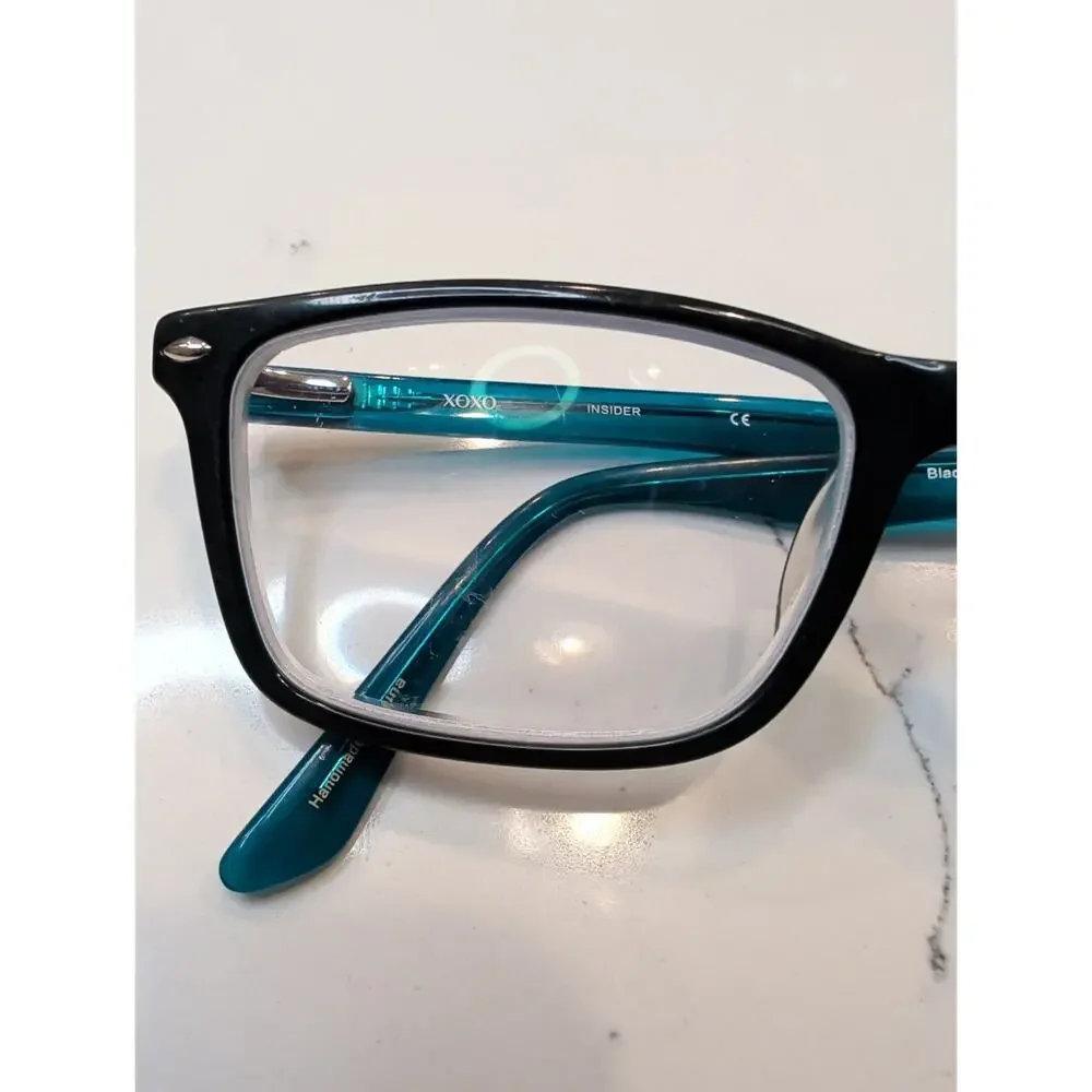 XOXO Eyeglasses Womens Black Turquoise Insider Rectangular Frames 51-16-140